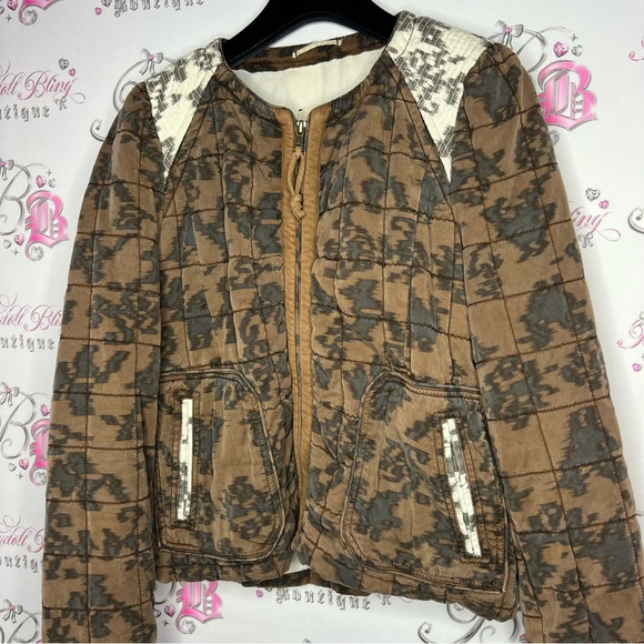 Wilfred Aritzia jacket coat  quilted brown lace pattern elbow patches luxe boho - Picture 10 of 14
